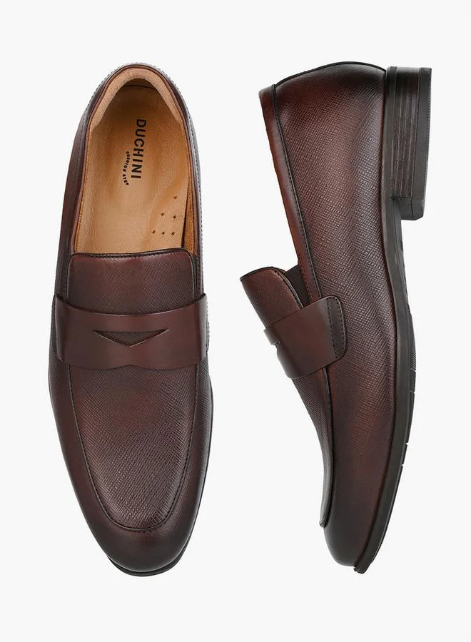 دوتشيني Men Textured Leather Loafers