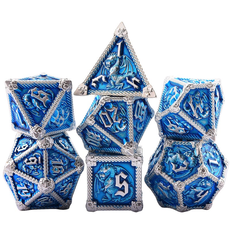 AUSTOR 7-Die Metal DND Dice Set Dungeons and Dragons Polyhedral Roll Playing Dice with Box D20 D12 D10 D% D8 D6 D4 for Pathfinder MTG RPG Board Games - Image 2