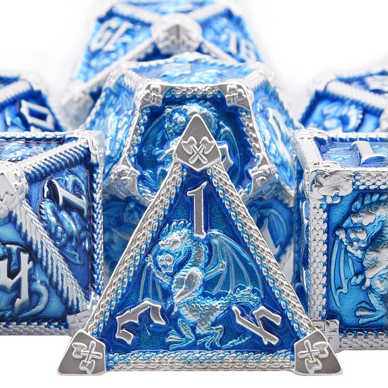 AUSTOR 7-Die Metal DND Dice Set Dungeons and Dragons Polyhedral Roll Playing Dice with Box D20 D12 D10 D% D8 D6 D4 for Pathfinder MTG RPG Board Games - Image 1