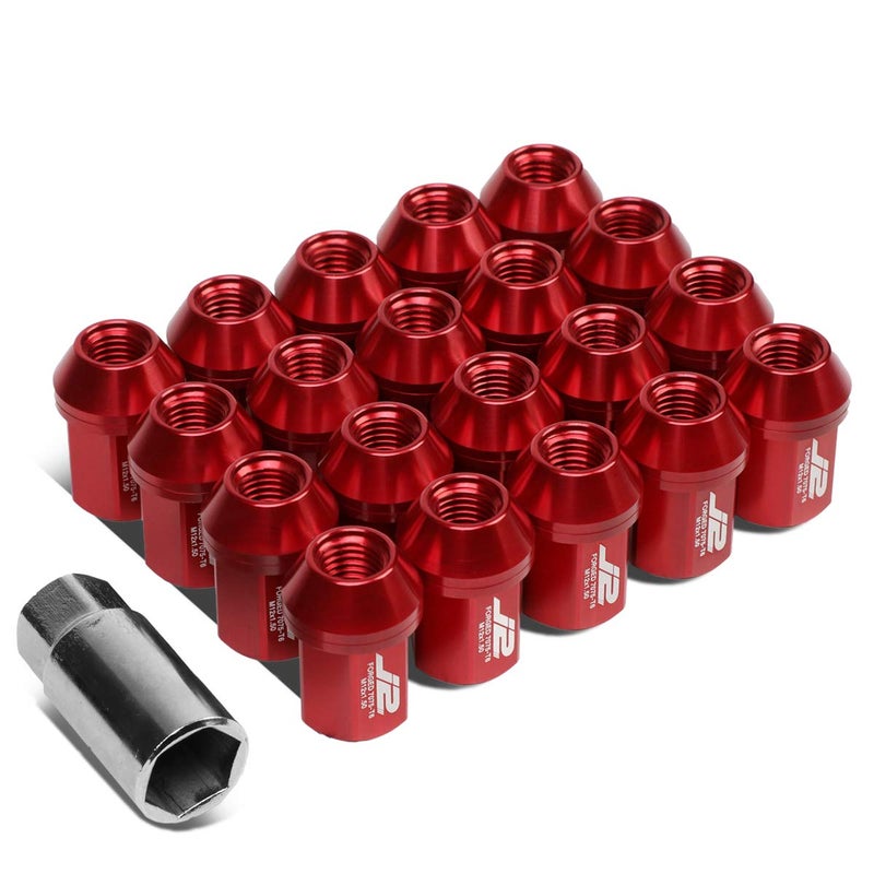 J2 Engineering 20 Pcs 7075 Aluminum Closed End M12 x 15 Lug Nuts Set wSocket Adapter Red Fit Conical Seat LNT700615RD
