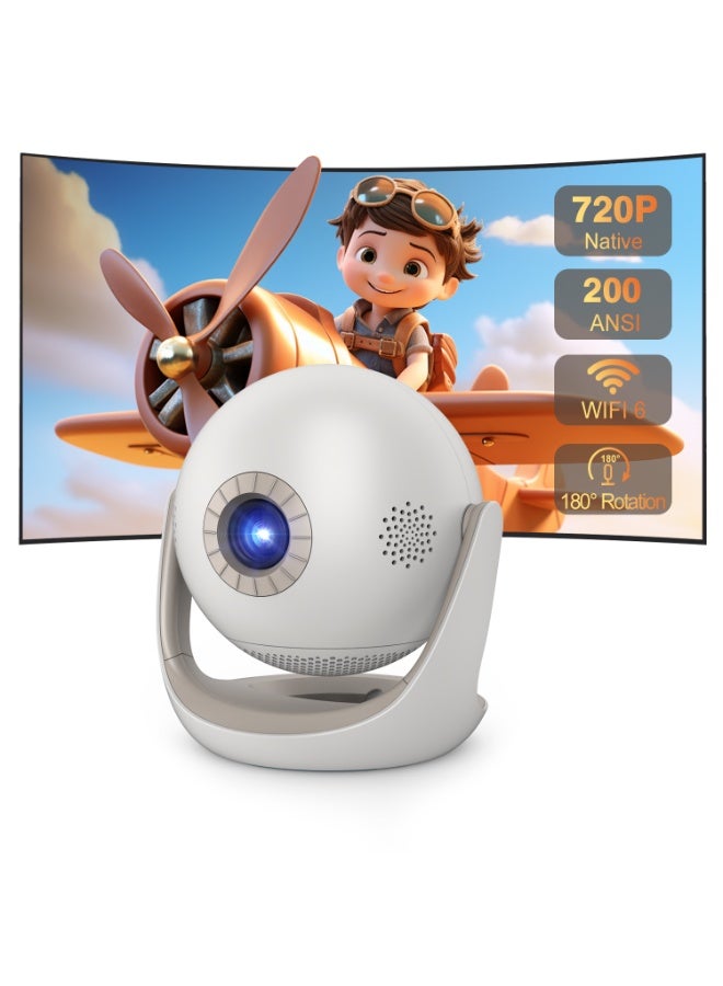 HAMMINER Portable Smart Projector, 720P HD LCD Home Theater Projector with Manual Focus, 200 ANSI Lumens, OS Android 9.0, Dual-Band Wi-Fi 6, Bluetooth 5.0, Screen Mirroring, HDMI & USB, Built-In Dual Speakers, Portable Projector for Home, Bedroom and Outdoor Entertainment - Image 1