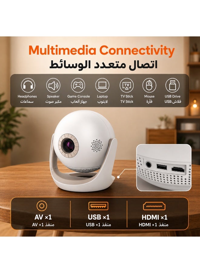 HAMMINER Portable Smart Projector, 720P HD LCD Home Theater Projector with Manual Focus, 200 ANSI Lumens, OS Android 9.0, Dual-Band Wi-Fi 6, Bluetooth 5.0, Screen Mirroring, HDMI & USB, Built-In Dual Speakers, Portable Projector for Home, Bedroom and Outdoor Entertainment - Image 5