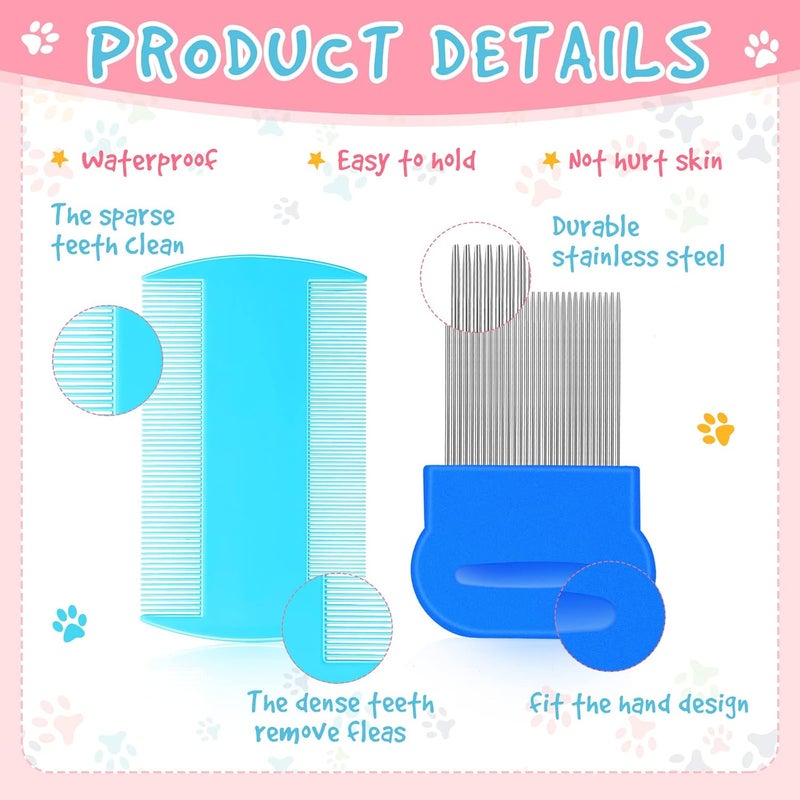 Maitys 8 Pieces Flea Lice Combs Double Sided Lice Removal Comb Hair Grooming Comb with Metal Teeth (Pink, Blue, 3.5 x 2 Inch, 3.54 x 1.57 Inch) - Image 3