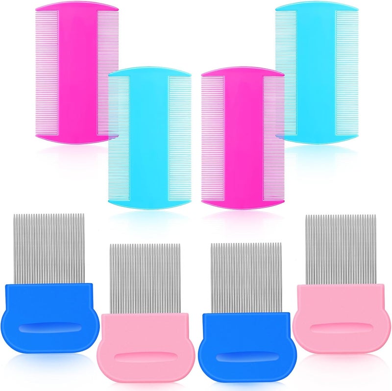 Maitys 8 Pieces Flea Lice Combs Double Sided Lice Removal Comb Hair Grooming Comb with Metal Teeth (Pink, Blue, 3.5 x 2 Inch, 3.54 x 1.57 Inch) - Image 1
