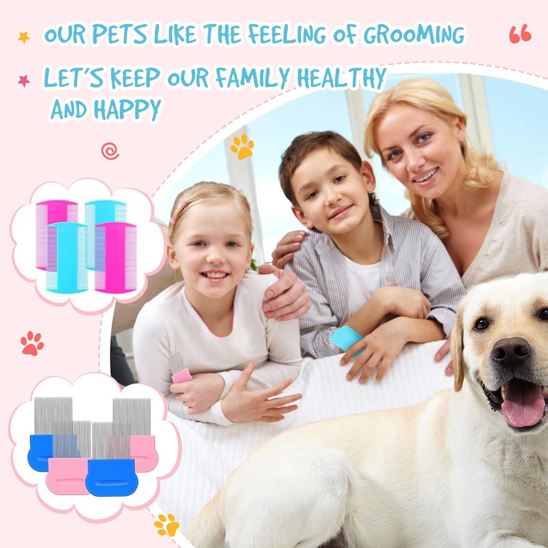 Maitys 8 Pieces Flea Lice Combs Double Sided Lice Removal Comb Hair Grooming Comb with Metal Teeth (Pink, Blue, 3.5 x 2 Inch, 3.54 x 1.57 Inch) - Image 4