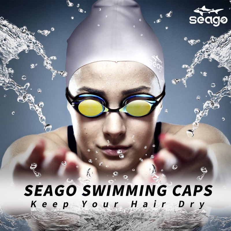 Seago Swim Cap Long Hair 2 Pack Swimming Cap for Women Silicone Swim Caps Keep Hair Dry Waterproof Comfortable Flexible Durable Bathing Cap Tear-Proof Design Large Adult Women Swimming Caps 10+ Years Girls - Image 3