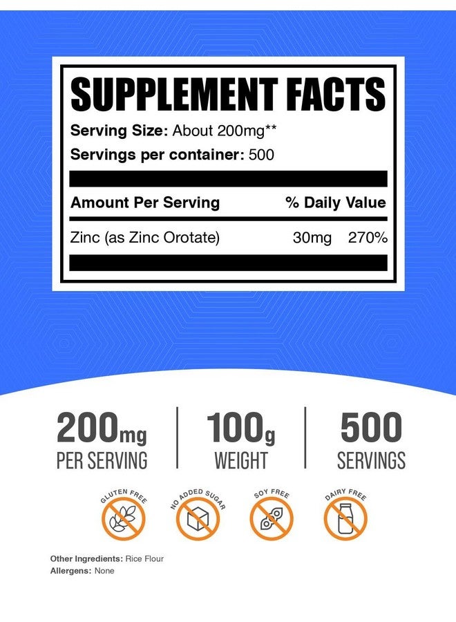 BulkSupplements.com Zinc Orotate Powder - Zinc Minerals Supplement, for Immune Support - Gluten Free, 200mg per Serving, 100g (3.5 oz) (Pack of 1) - Image 2