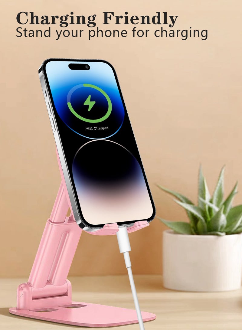 Meishida Foldable Phone Holder for Desk, Height & Angle Adjustable Cell Phone Stand, Foldable Desk Phone Stand Compatible with Most Phones (Pink) - Image 5