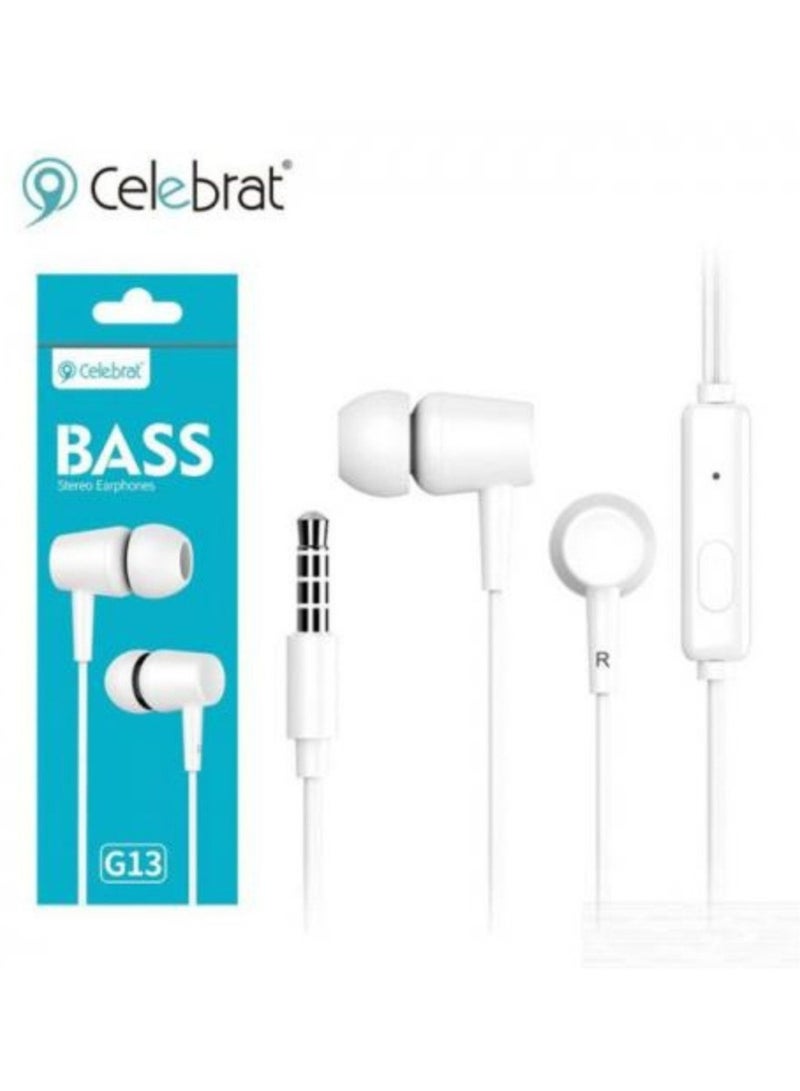 Celebrat G13 Wired Stereo Earphone With Microphone - White