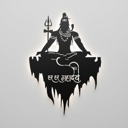 Saifix Metal Wall Art Black Sculptures | Modern Wall Hanging Home Decoration | Living Room, Bedroom & Office Décor (60 x 40 cm) Lord Shiva - Image 1