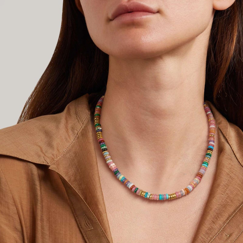 KissYan Boho Beaded Choker Necklace for Women, Gemstone Choker Natural Stone Freshwater Pearl Surfer Necklaces 14K Gold Plated Summer Beach Handmade Jewelry(05) - Image 2