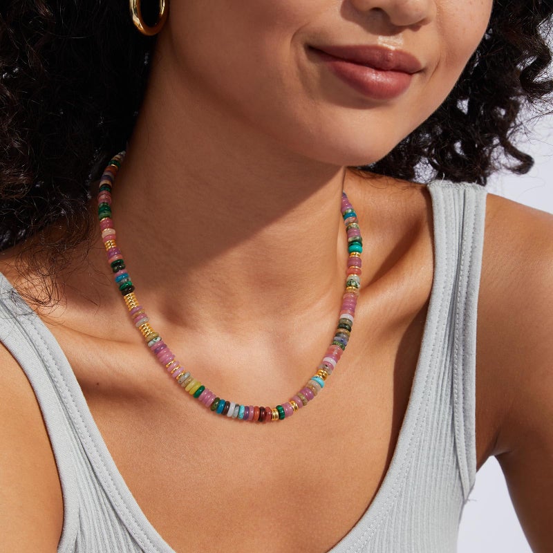 KissYan Boho Beaded Choker Necklace for Women, Gemstone Choker Natural Stone Freshwater Pearl Surfer Necklaces 14K Gold Plated Summer Beach Handmade Jewelry(05) - Image 5
