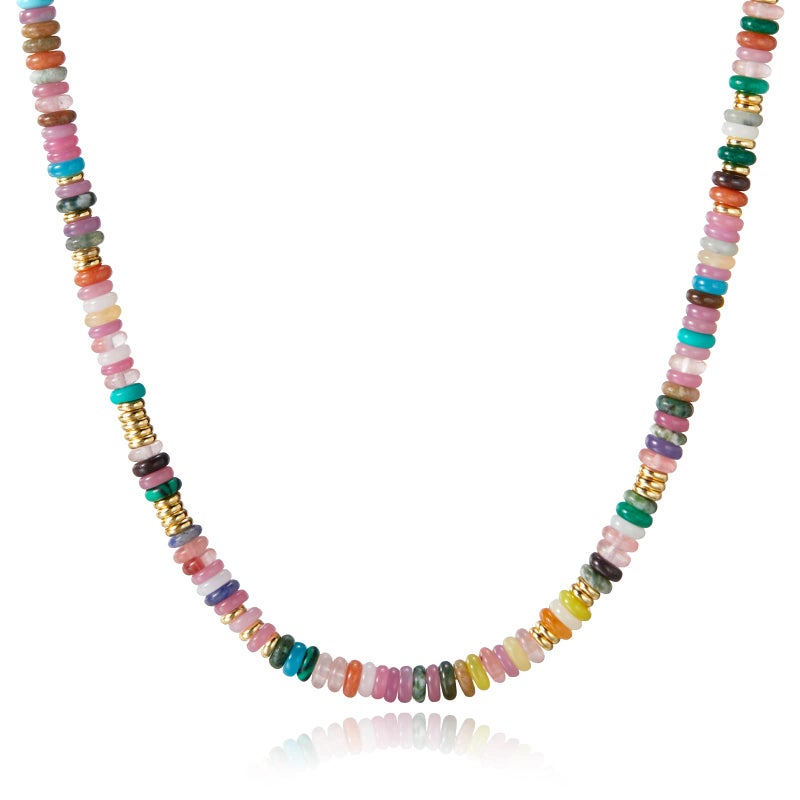 KissYan Boho Beaded Choker Necklace for Women, Gemstone Choker Natural Stone Freshwater Pearl Surfer Necklaces 14K Gold Plated Summer Beach Handmade Jewelry(05) - Image 1