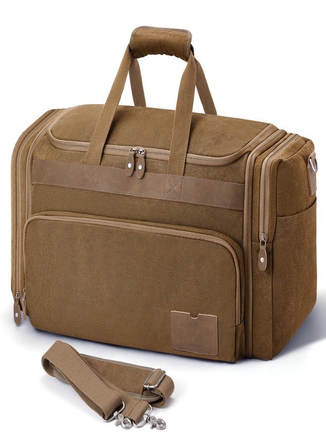 SHOWKOO Duffle Bag for Travel 60L Expandable Canvas Travel Bag Durable Vintage Weekender Overnight Carry On Bag, Coffee, 60L, Vintage - Image 1