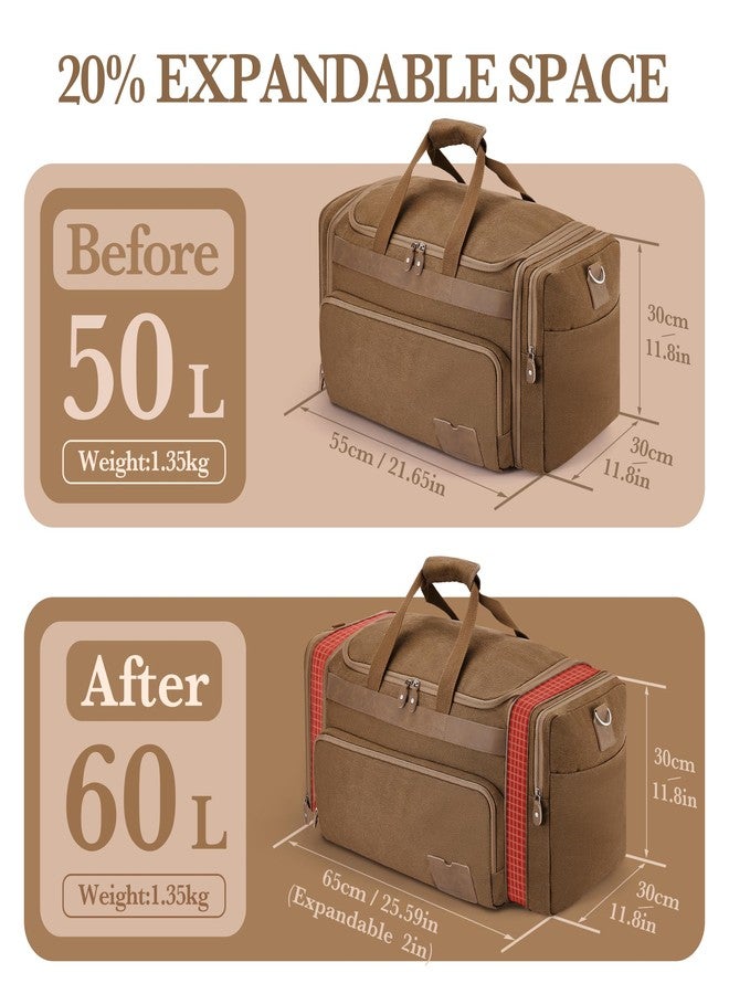 SHOWKOO Duffle Bag for Travel 60L Expandable Canvas Travel Bag Durable Vintage Weekender Overnight Carry On Bag, Coffee, 60L, Vintage - Image 2