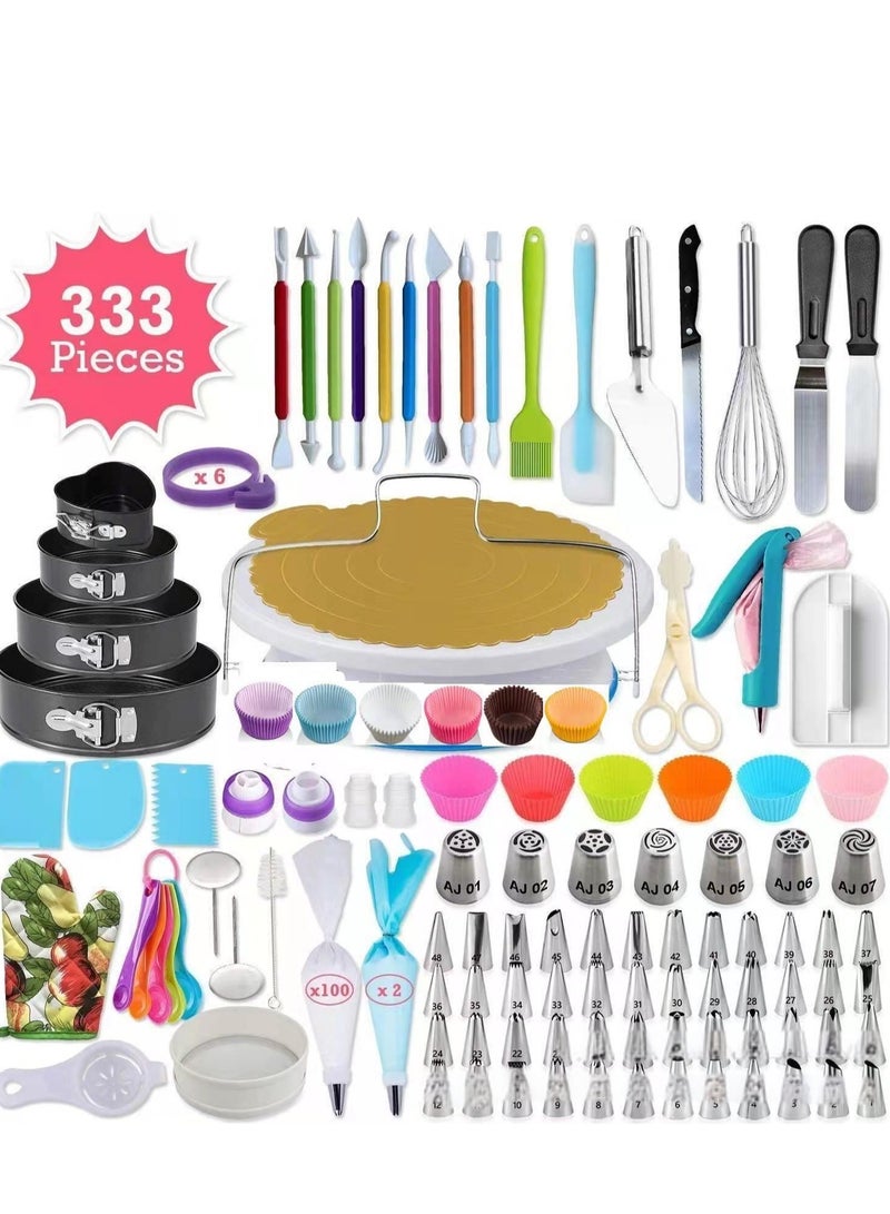 فورتي لوازم تزيين الكيك ٣٣٣ قطعة، طقم خبز مع ٤ صواني خبز، كتاب إلكتروني مجاني لتزيين الكيك، لوازم خبز مع ١٠٠ كيس تزيين، ٤٨ فوهة تزيين صغيرة، معدات تزيين الكيك - Image 1