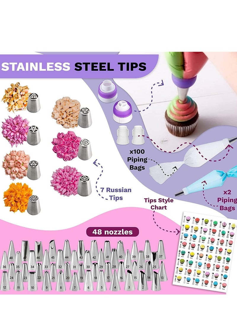 فورتي لوازم تزيين الكيك ٣٣٣ قطعة، طقم خبز مع ٤ صواني خبز، كتاب إلكتروني مجاني لتزيين الكيك، لوازم خبز مع ١٠٠ كيس تزيين، ٤٨ فوهة تزيين صغيرة، معدات تزيين الكيك - Image 5