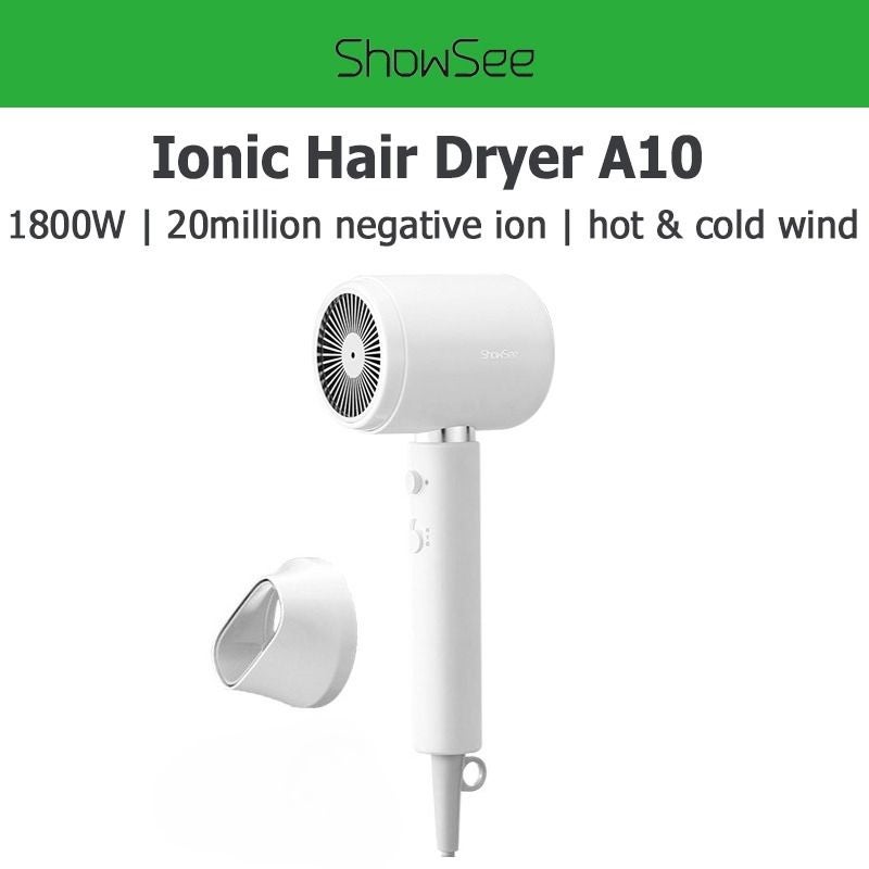 Showsee A10 Negative Ion Hair Dryer, Professional Fast Drying 1800w, White - Image 1