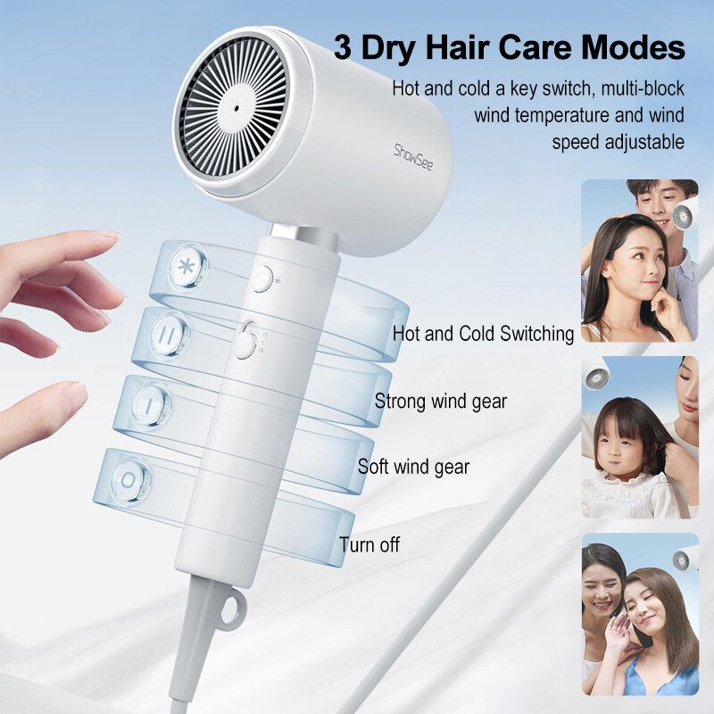 Showsee A10 Negative Ion Hair Dryer, Professional Fast Drying 1800w, White - Image 3