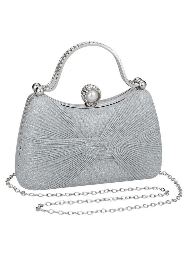 Simcat Women Gold Clutch Purses Glitter Evening Handbag Pleated Evening Bag for Lady Formal Bridal Wedding Prom, Silver - Image 1