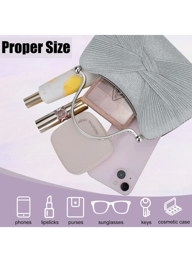 Simcat Women Gold Clutch Purses Glitter Evening Handbag Pleated Evening Bag for Lady Formal Bridal Wedding Prom, Silver - Image 4