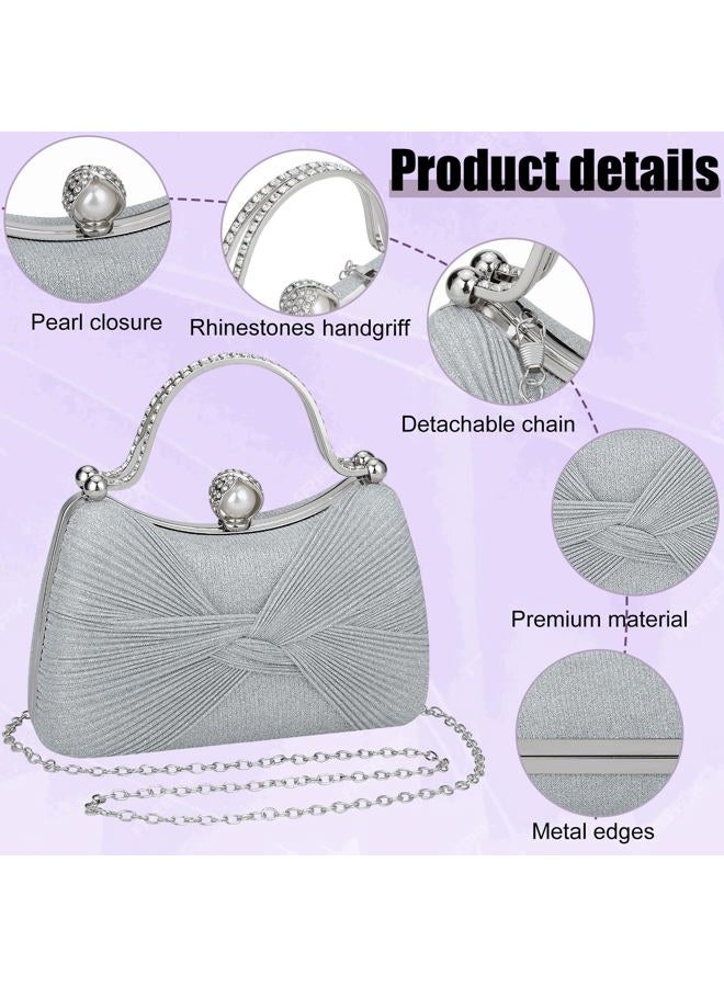 Simcat Women Gold Clutch Purses Glitter Evening Handbag Pleated Evening Bag for Lady Formal Bridal Wedding Prom, Silver - Image 5
