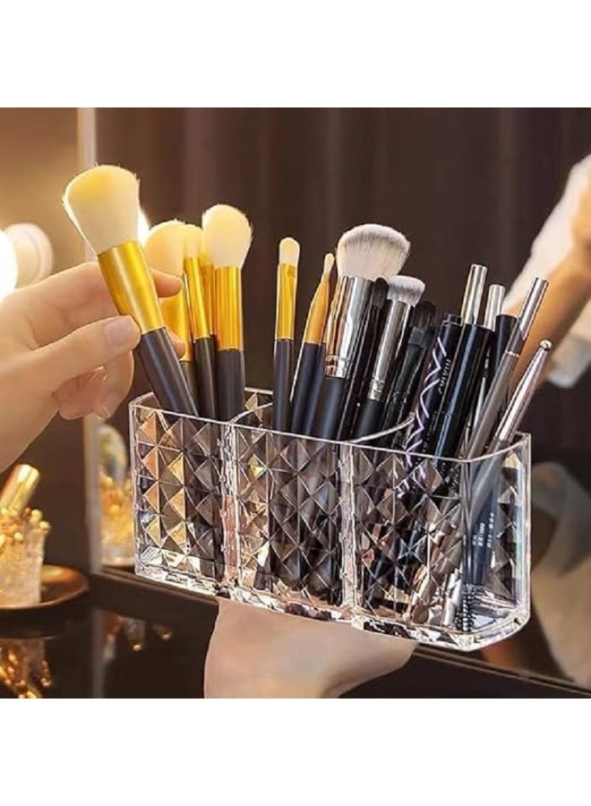 Clear Makeup Brush Organizer and Holder – Elegant Design with 3 Slots for Cosmetic Brushes Storage – Modern Shape Provides Perfect Table or Dresser Arrangement – Practical and Easy to Clean - Image 3