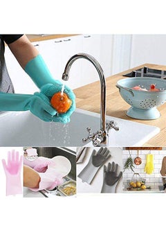 Wishbone Wishbone Silicone Non-Slip, Dishwashing and Pet Grooming, Magic Latex Scrubbing Gloves for Household Cleaning Great for Protecting Hands (Standard Size, Multicolour)  - Image 3