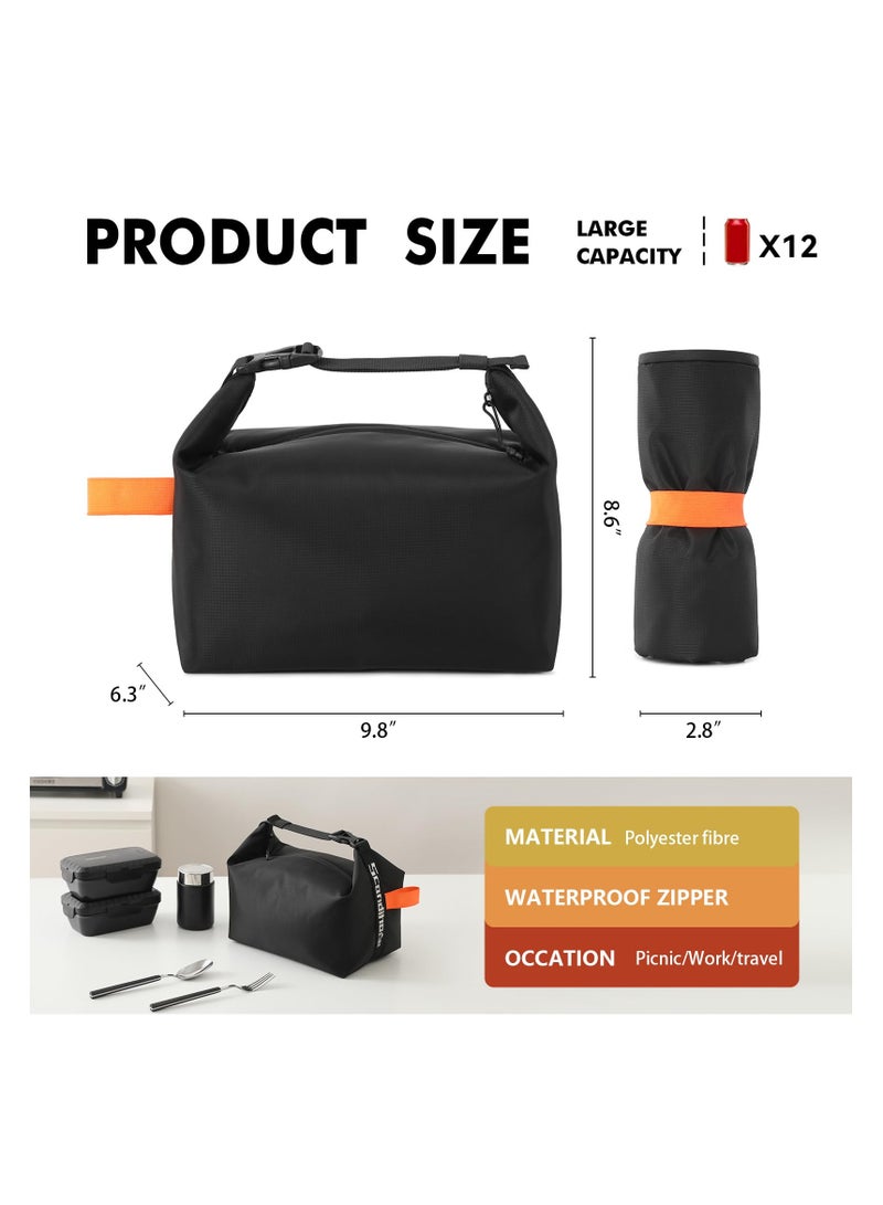 Lunch bag for Adult Women Men, Reusable High Capacity Lunch Tote Bags, Small Leakproof Cooler Food Lunch Containers, Lunch box for Work, Travel, Outdoor, School Picnic, One Size (Black)  - Image 2