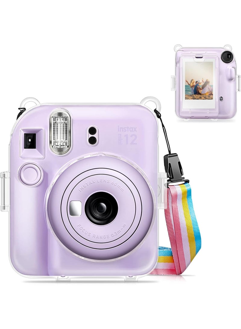 eWINNER Protective Clear Case for Fujifilm Instax Mini 12 Instant Camera/Crystal Hard Shell Cover w/Upgraded Film Pocket for Storing Photos & Removable Shoulder Strap (Instax Mini 12, Clear) - Image 1