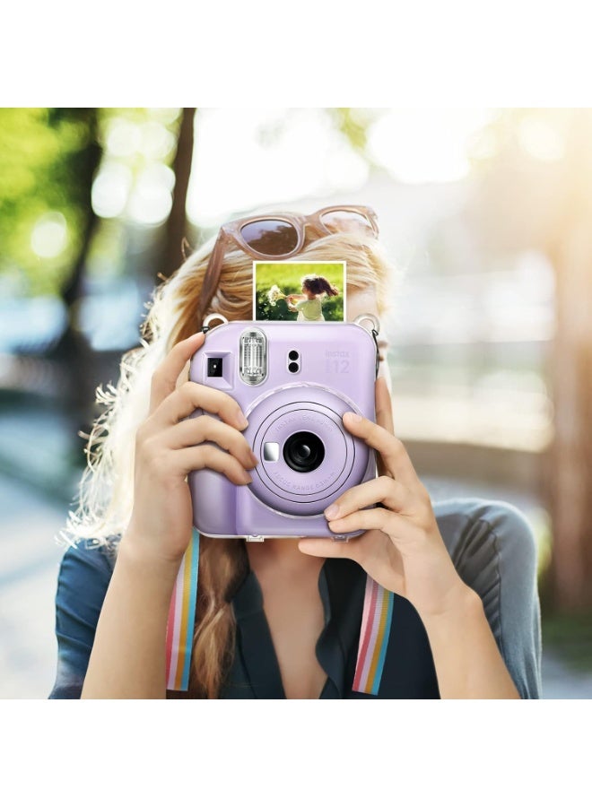 eWINNER Protective Clear Case for Fujifilm Instax Mini 12 Instant Camera/Crystal Hard Shell Cover w/Upgraded Film Pocket for Storing Photos & Removable Shoulder Strap (Instax Mini 12, Clear) - Image 3