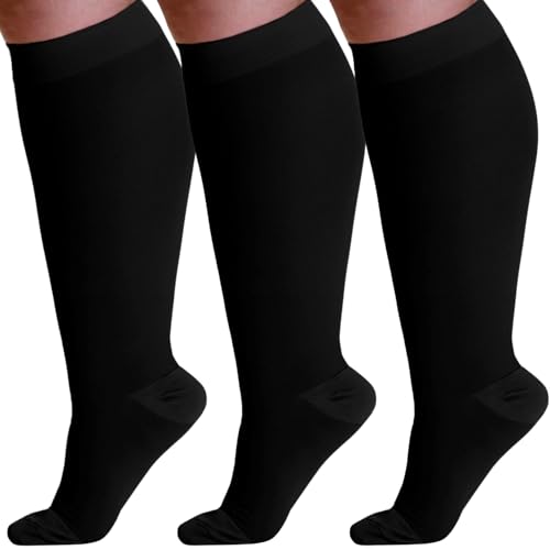 ABSOLUTE SUPPORT 3 Pairs Wide Calf Graduated Support Opaque Compression Knee High Socks for Women and Men 2030mmHg For Embolism Arthritis Post Surgery Swelling Black 5XLarge A501BL83 - Image 2