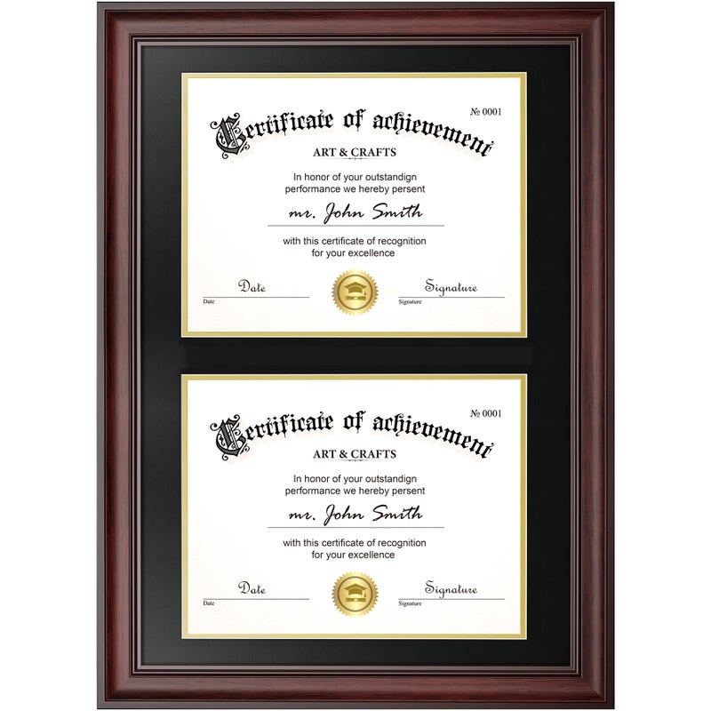 Yaetm Vertical Double Diploma Frame 14x20 for Two 8.5x11 Certificates, Degrees, Documents, Tempered Glass with Black Over Gold Acid-free Mats, Dual Diploma Frames, Mahogany/Black - Image 1
