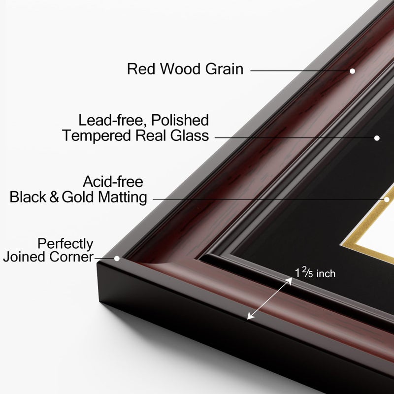 Yaetm Vertical Double Diploma Frame 14x20 for Two 8.5x11 Certificates, Degrees, Documents, Tempered Glass with Black Over Gold Acid-free Mats, Dual Diploma Frames, Mahogany/Black - Image 3