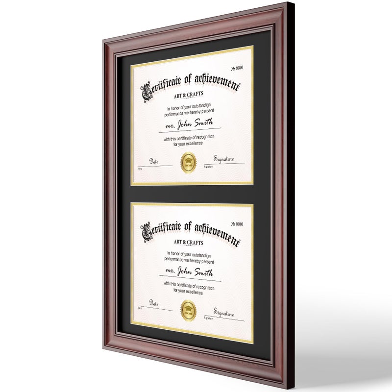 Yaetm Vertical Double Diploma Frame 14x20 for Two 8.5x11 Certificates, Degrees, Documents, Tempered Glass with Black Over Gold Acid-free Mats, Dual Diploma Frames, Mahogany/Black - Image 2