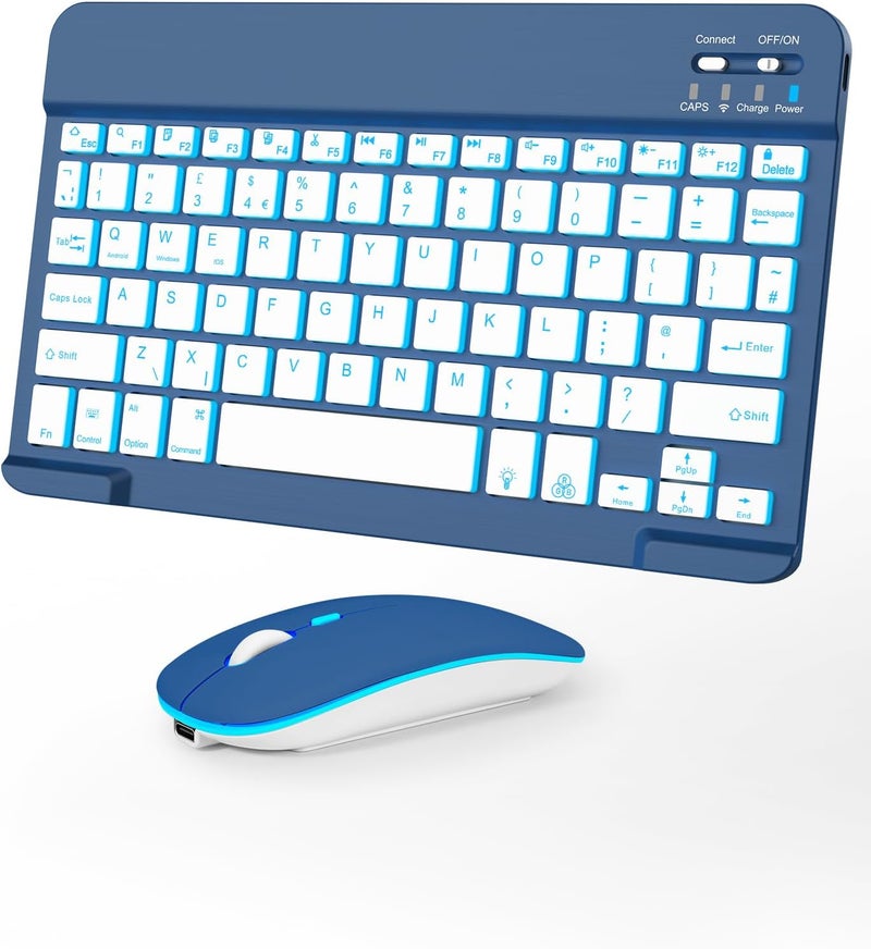 Nsyee Backlit Bluetooth Keyboard and Mouse, Universal Compact Wireless Keyboard, Rechargeable Portable Keyboards for iPad/Samsung/Tablet/iOS/Android/Windows, UK Layout - Image 1
