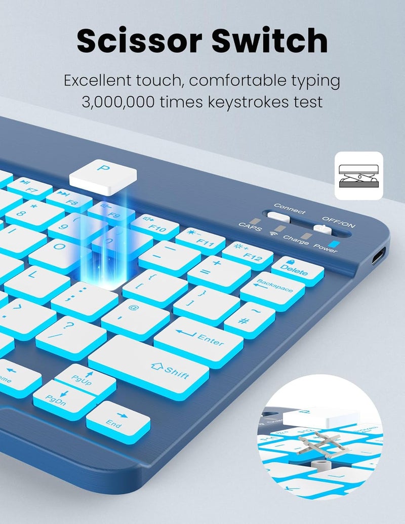Nsyee Backlit Bluetooth Keyboard and Mouse, Universal Compact Wireless Keyboard, Rechargeable Portable Keyboards for iPad/Samsung/Tablet/iOS/Android/Windows, UK Layout - Image 4