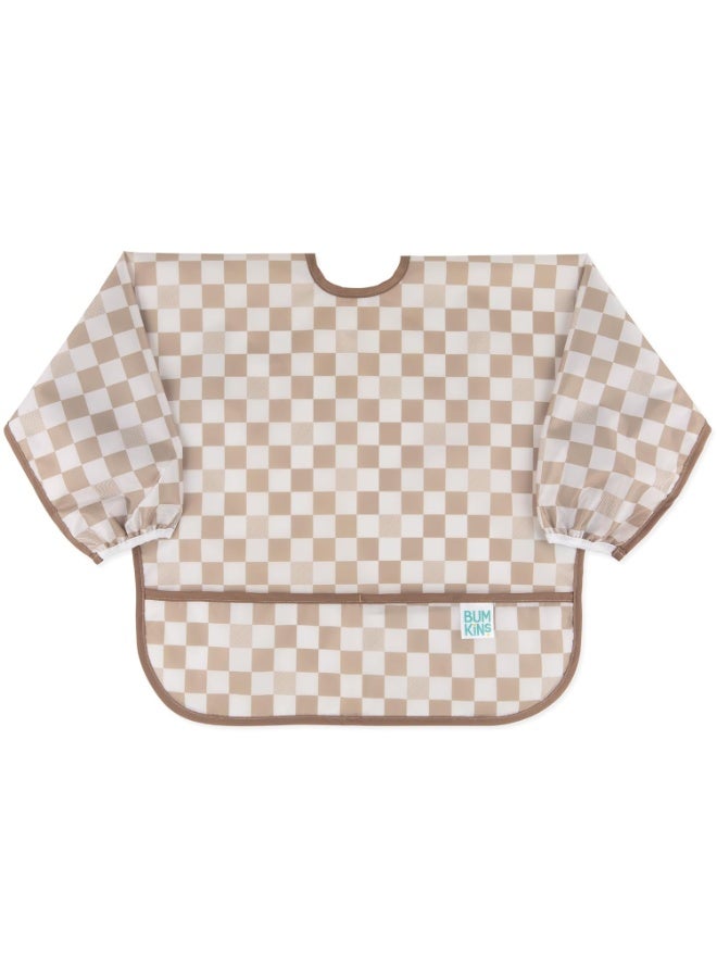 Bumkins Sleeved Bib for Girl or Boy, Baby and Toddler for 6-24 Mos, Essential Must Have for Eating, Feeding, Baby Led Weaning Supplies, Long Sleeve Mess Saving Food Catcher, Soft Fabric, Beige Check - Image 3