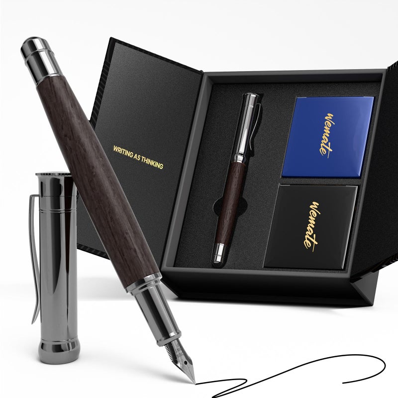 WEMATE Fountain Pen Set, Fine Nib with 20PCS 2.6MM Ink Cartridges(10 Black&10 Blue),1 Ink Converter, Nice Luxury pen for Men, Women, Cool Wooden Fountain Pen for Writing, Journaling, Calligraphy - Image 1