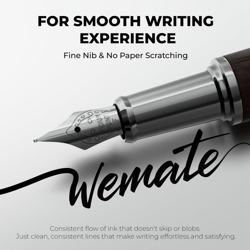 WEMATE Fountain Pen Set, Fine Nib with 20PCS 2.6MM Ink Cartridges(10 Black&10 Blue),1 Ink Converter, Nice Luxury pen for Men, Women, Cool Wooden Fountain Pen for Writing, Journaling, Calligraphy - Image 2