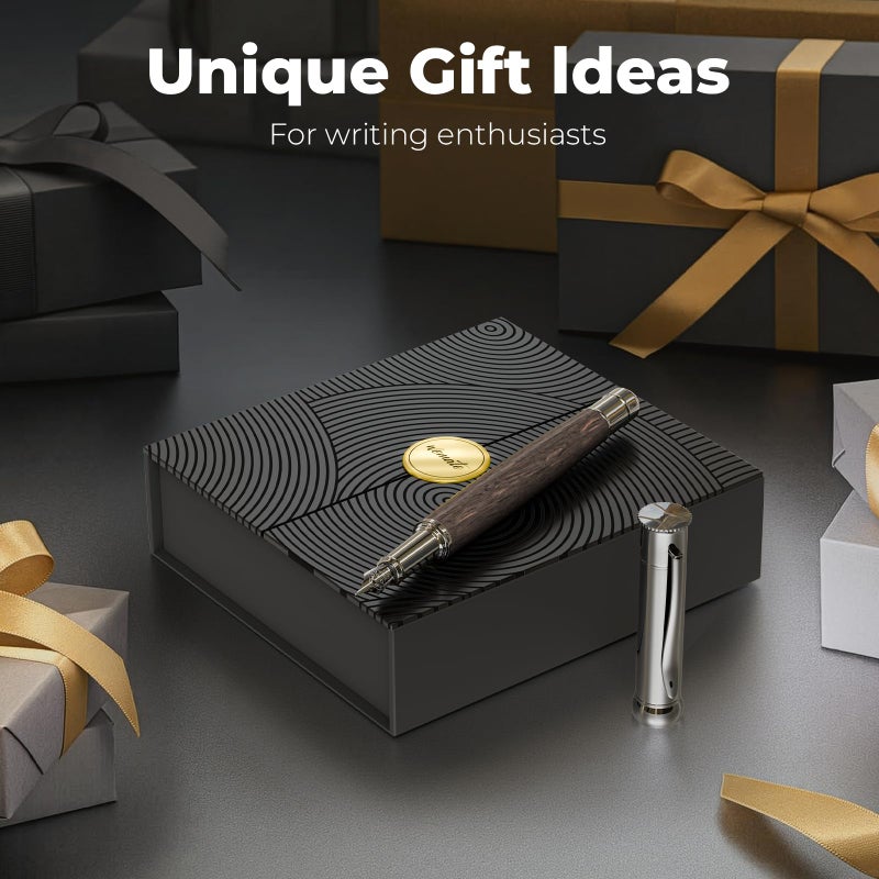 WEMATE Fountain Pen Set, Fine Nib with 20PCS 2.6MM Ink Cartridges(10 Black&10 Blue),1 Ink Converter, Nice Luxury pen for Men, Women, Cool Wooden Fountain Pen for Writing, Journaling, Calligraphy - Image 3