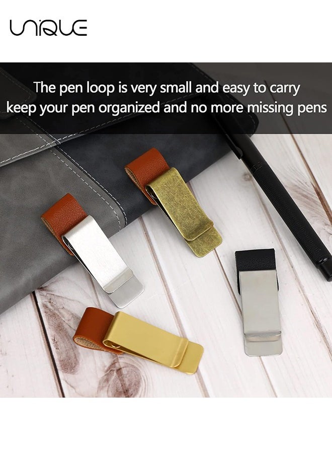 Unique - 4PCS Pen Loop Holder Notebooks Pen Sleeve, PU Leather Pen Holder, Journals Notebooks Pen Loop with Clips for for Notebook and Clipboard at Home, Pocket, Office, Fit Most Pen Size - Image 1