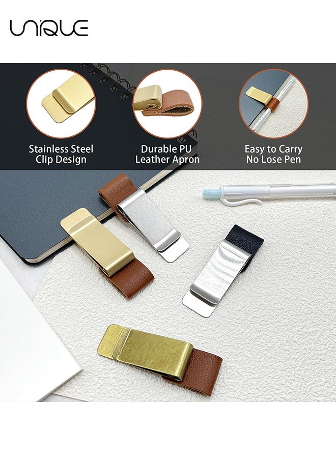 Unique - 4PCS Pen Loop Holder Notebooks Pen Sleeve, PU Leather Pen Holder, Journals Notebooks Pen Loop with Clips for for Notebook and Clipboard at Home, Pocket, Office, Fit Most Pen Size - Image 1