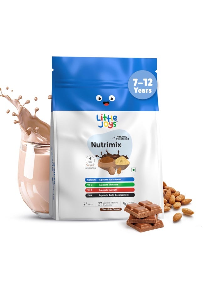 Little Joys Chocolate Nutrimix 7+ (700g) | 7-12 Years | Naturally Sweetened with Dates & Jaggery | With 23 Essential Vitamins & Minerals | 9g Protein per Serving | Supports Healthy Growth & Boosts Immunity | With Ragi, Bajra, Almonds & Oats | Chocolate Flavour Nutrition Drink Powder - Image 1