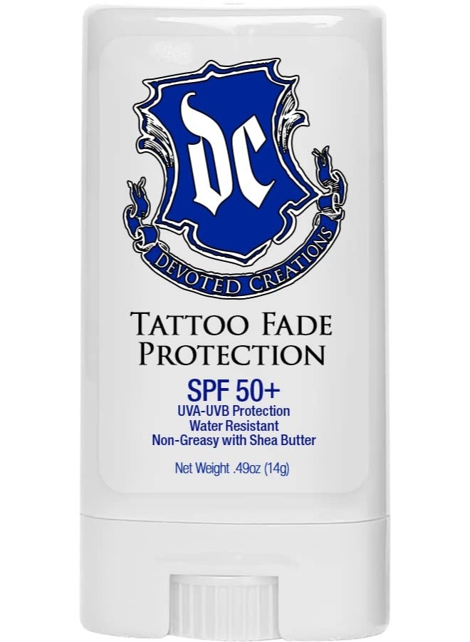 Devoted creations tattoo Fade Protection Stick with SPF 50+ UVA-UVB Protection, Water Resistant, Non-Greasy with Shea Butter .49oz (Pink/Blue)(PACKAGING MAY VARY)