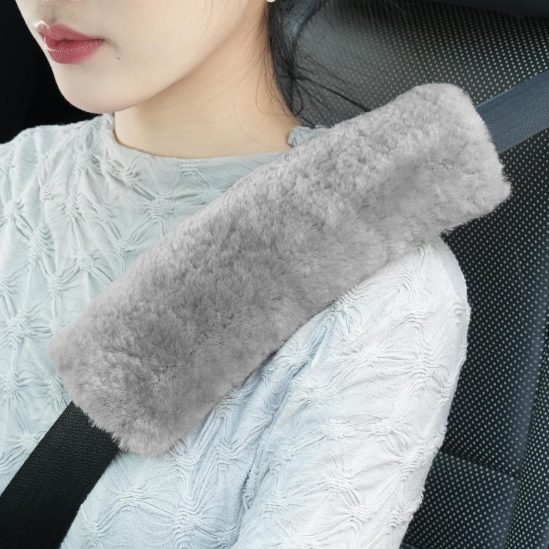 JUSTTOP Car Sheepskin seat Belt Cover pad 2Pack Seatbelt Cushion for A More Comfortable DrivingSeatbelt Covers Shoulder Strap Covers Harness Pad for Car Interior AccessoriesGrey