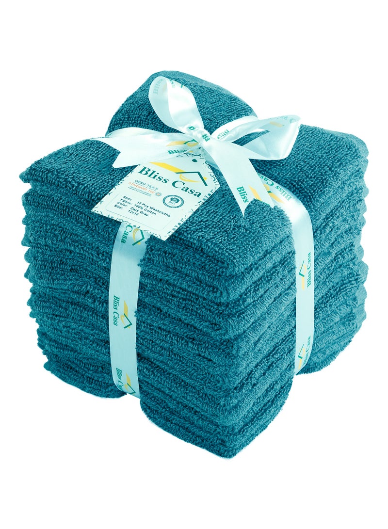 مناشف وجه قطنية مشطّة 100% من Bliss Casa (عبوة 12 قطعة، 30 × 30 سم) - 500 GSM، سريعة الامتصاص والجفاف، ناعمة