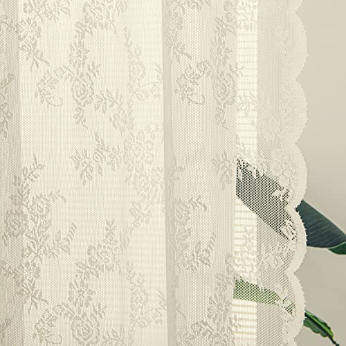 ستائر دانتيل ديبروف بطول 84 بوصة مجموعة من لوحين بتصميم بوهيمي مزخرف بأزهار تطريز عتيق لمعالجة النوافذ زوج أنيق بلون الكريمة بوهيمية للستائر لغرفة النوم جيب قضيب W57 x L84 عاجي
