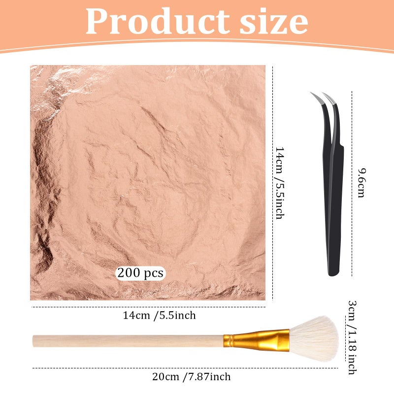 Cunhill 200 Pcs Gold Leaf Sheets for Art Foil Paper Leaf Art Foil Sheets Gilding Brush Thin Paper Craft for Painting Gilding Crafting Decoration,5.5 x 5.5 Inches (Rose Gold) - Image 2