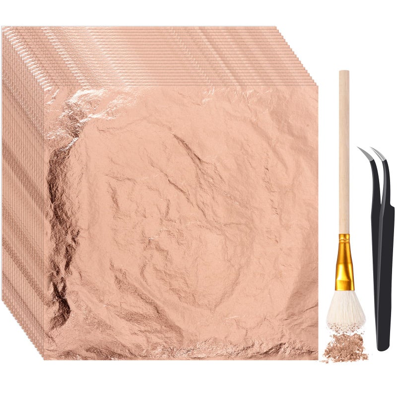 Cunhill 200 Pcs Gold Leaf Sheets for Art Foil Paper Leaf Art Foil Sheets Gilding Brush Thin Paper Craft for Painting Gilding Crafting Decoration,5.5 x 5.5 Inches (Rose Gold) - Image 1